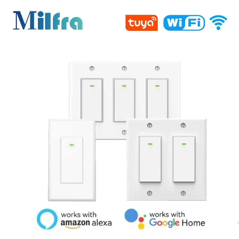 Tuya Wifi Wall Button Switch US Smart Home Wireless Light Physical Switches Voice Remote Control Works with Alexa Google Home