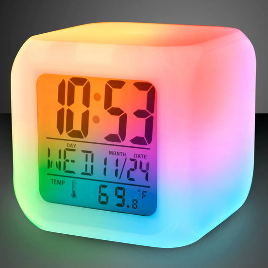 Color Change LED Digital Alarm Clock, Displays Time, Date & Temperature