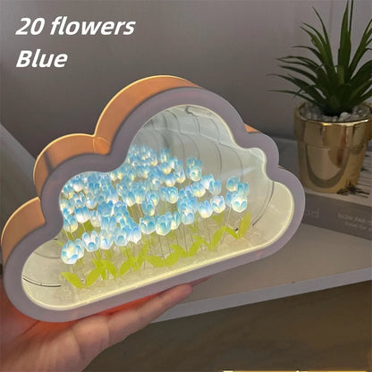 Forever Cloud Mirror Tulips DIY Tulip Night Light Tulip Flower LED Lamp Birthday Gift for Girl Friend Valentine'S Day