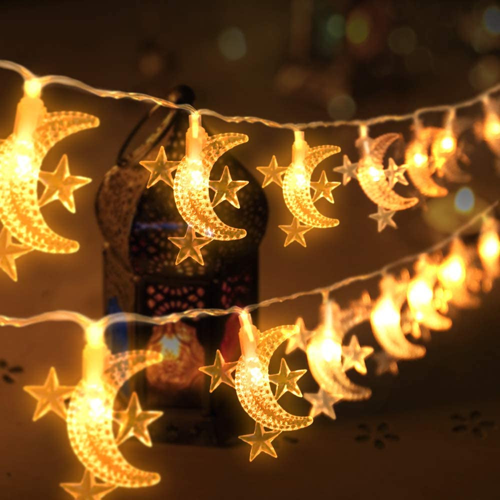 40 LED Ramadan Décor Star&Moon String Lights for Crescent Party, Wedding, Christmas, Thanksgiving, Suitable for Rooms, Dorm, Living Rooms