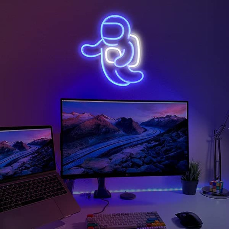 Astronaut Neon Light Projector, Space Led Signs for Bedroom Wall Decor USB Powered with Switch 14.1X12.6 Inch, Cool Neon Sign for Living Gaming Room, Kids Birthday Gift (Blue)