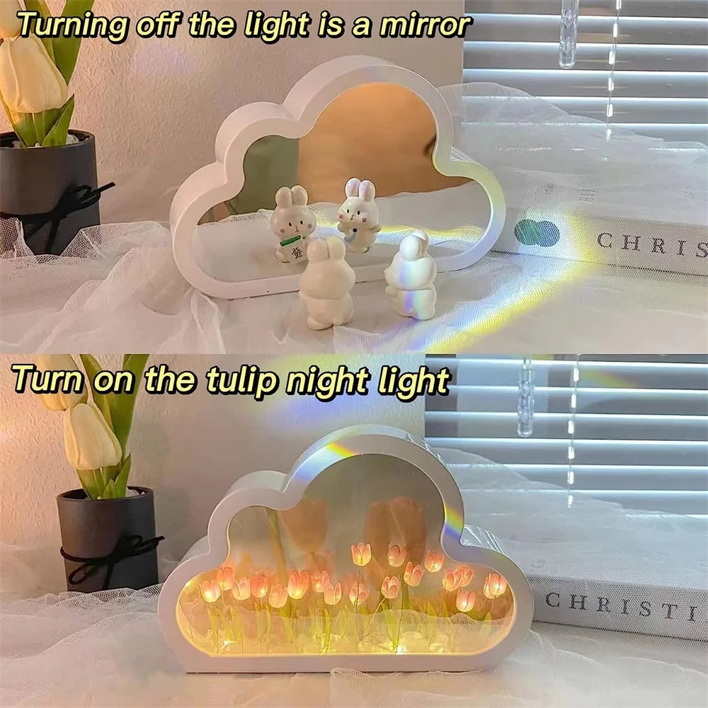 Forever Cloud Mirror Tulips DIY Tulip Night Light Tulip Flower LED Lamp Birthday Gift for Girl Friend Valentine'S Day