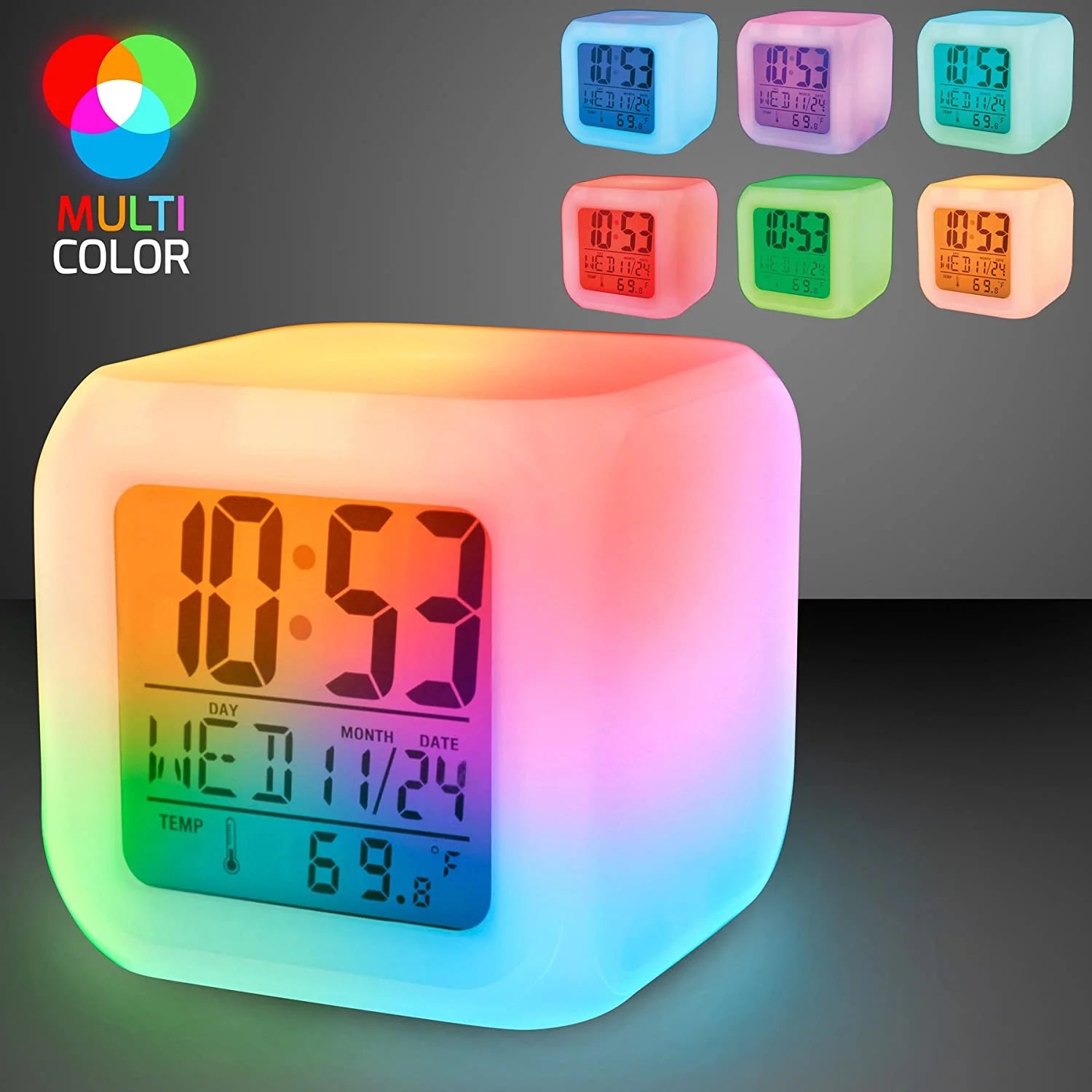 Color Change LED Digital Alarm Clock, Displays Time, Date & Temperature